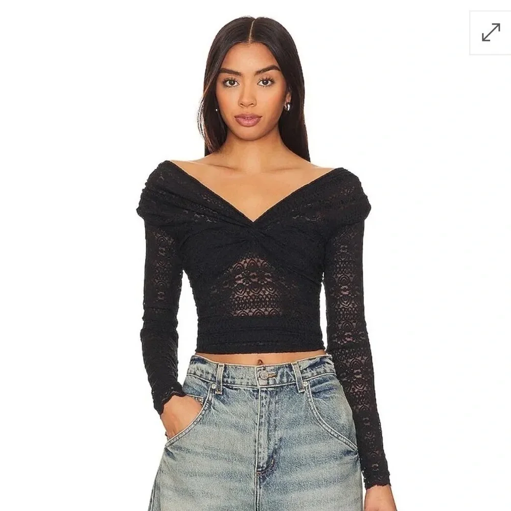 NWT Free People Hold Me Closer Lace Top - Black. Size Small